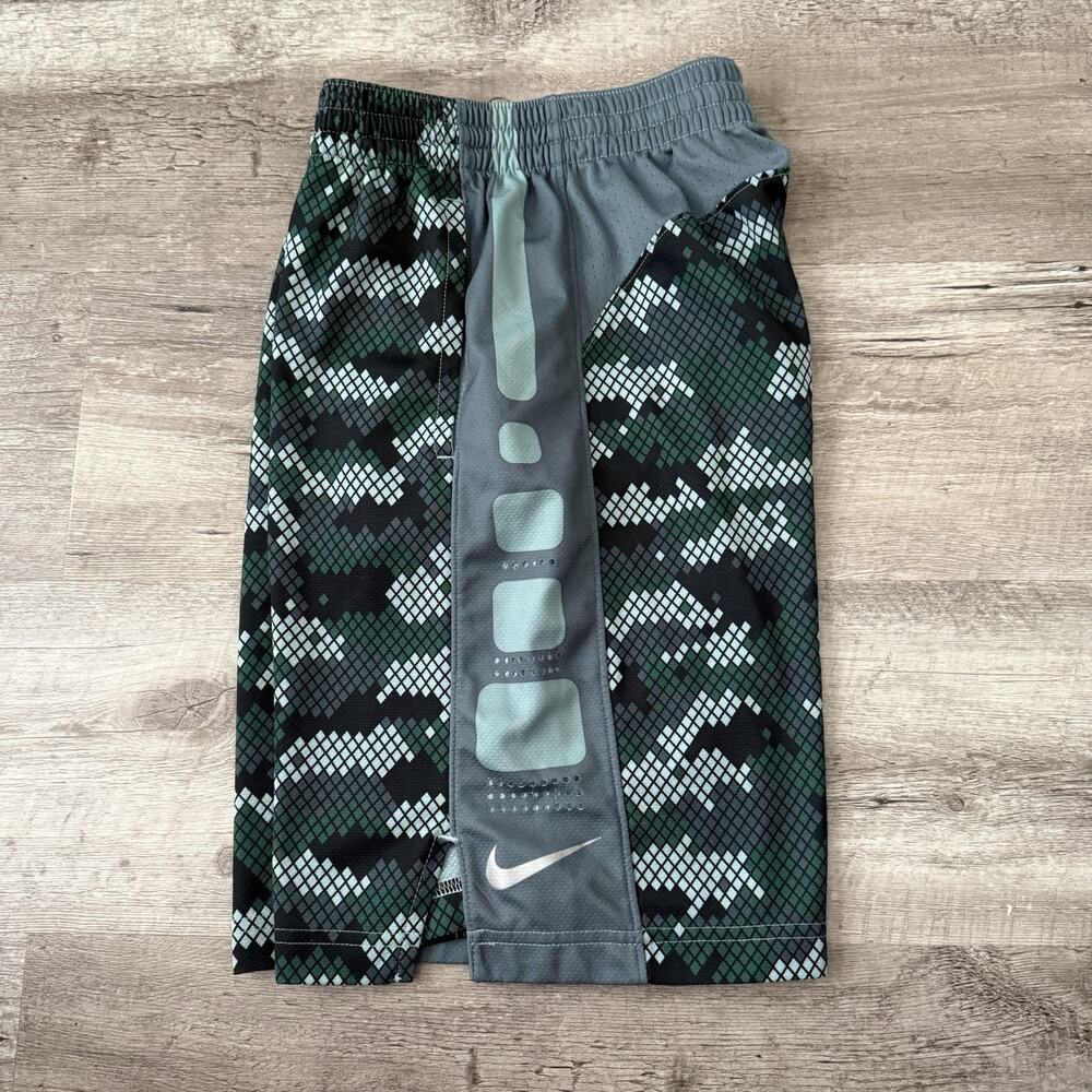 Nike Elite Basketball Shorts 903772 Boys Large Green Geometric Camo Dri-Fit